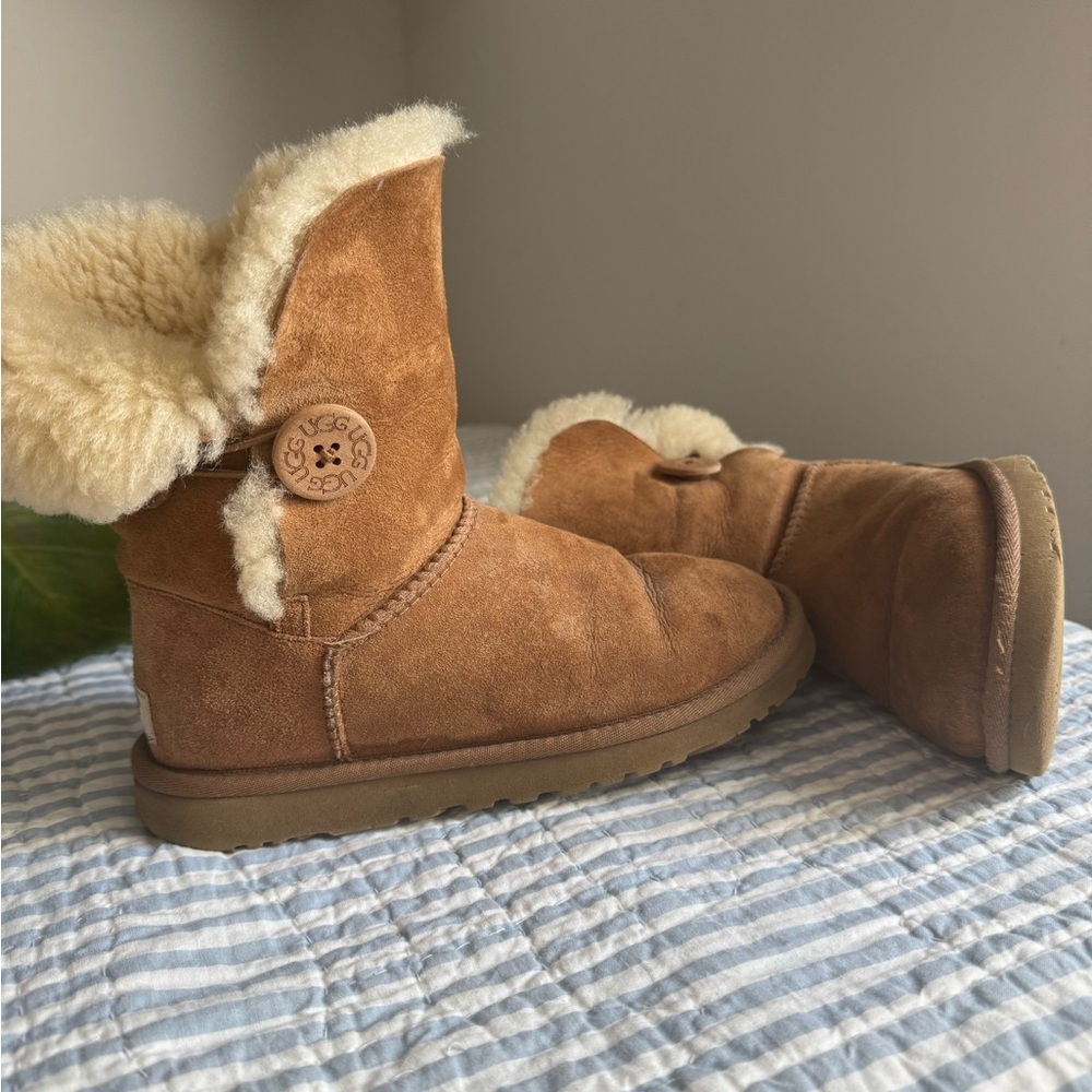 UGG Bailey Button Tan Sheepskin Boots